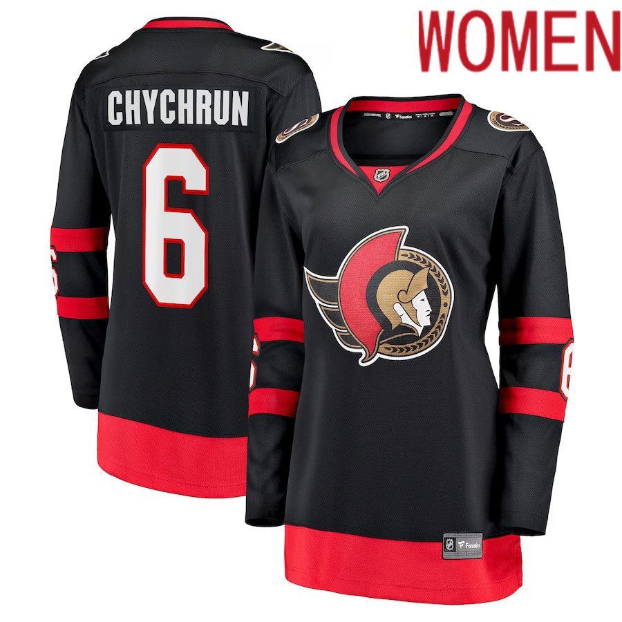 Women Ottawa Senators 6 Jakob Chychrun Fanatics Branded Black Home Breakaway NHL Jersey